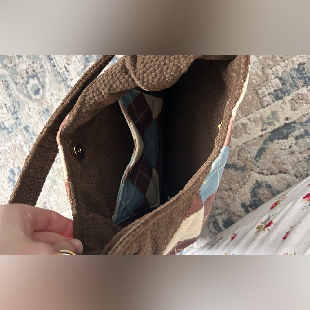 Argyle Patterned Brown and Blue Women's Bag - Picture 2 of 4